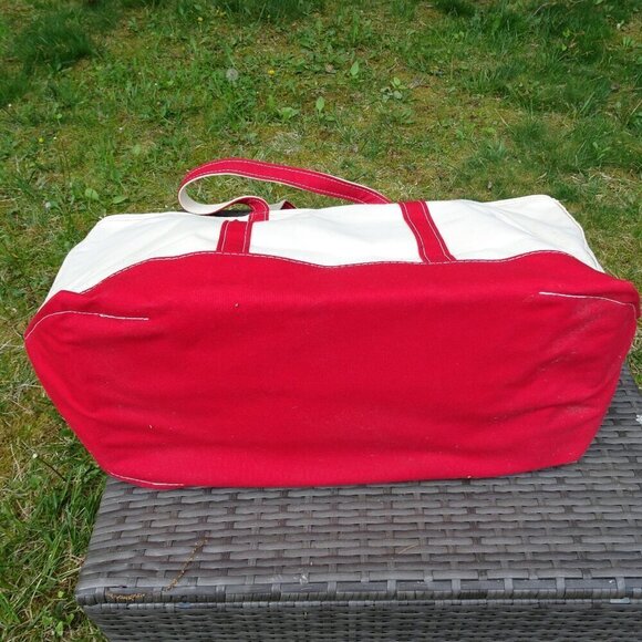 Vintage 90s LL Bean Boat Tote Bag Canvas Short Handles Red Jumbo XL 26"x16 Zip - Picture 3 of 7